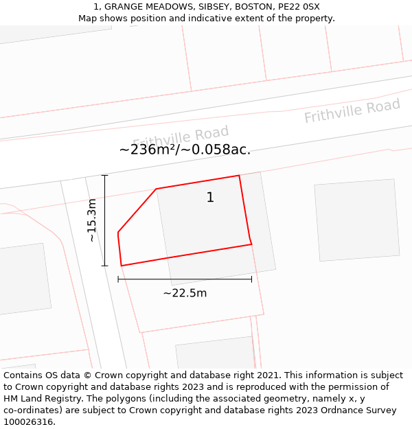 1, GRANGE MEADOWS, SIBSEY, BOSTON, PE22 0SX: Plot and title map