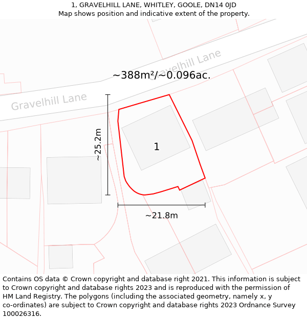 1, GRAVELHILL LANE, WHITLEY, GOOLE, DN14 0JD: Plot and title map