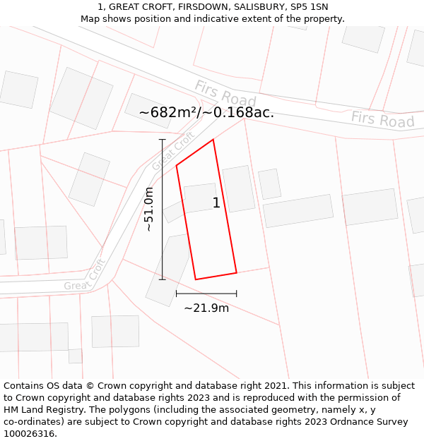 1, GREAT CROFT, FIRSDOWN, SALISBURY, SP5 1SN: Plot and title map