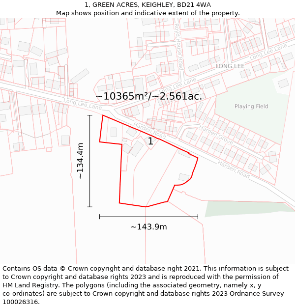 1, GREEN ACRES, KEIGHLEY, BD21 4WA: Plot and title map