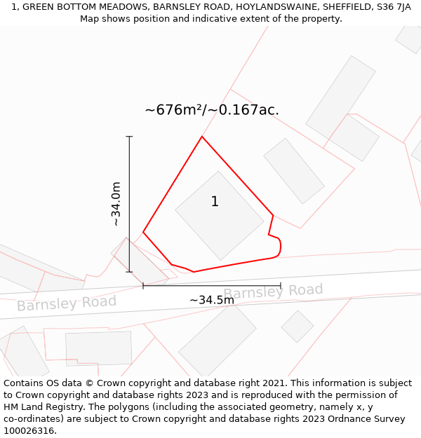 1, GREEN BOTTOM MEADOWS, BARNSLEY ROAD, HOYLANDSWAINE, SHEFFIELD, S36 7JA: Plot and title map