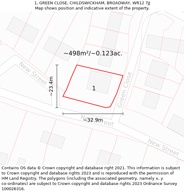 1, GREEN CLOSE, CHILDSWICKHAM, BROADWAY, WR12 7JJ: Plot and title map