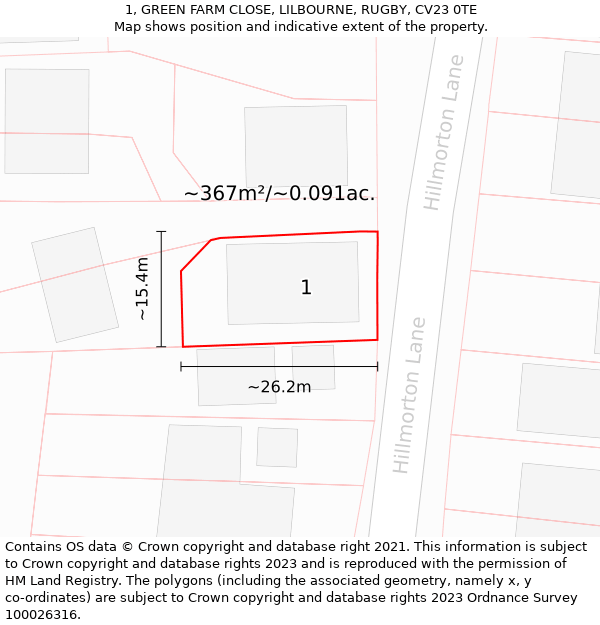 1, GREEN FARM CLOSE, LILBOURNE, RUGBY, CV23 0TE: Plot and title map