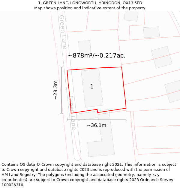 1, GREEN LANE, LONGWORTH, ABINGDON, OX13 5ED: Plot and title map