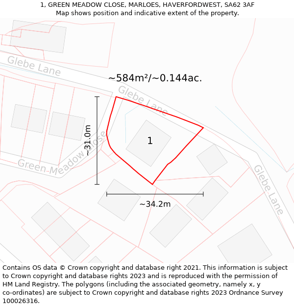 1, GREEN MEADOW CLOSE, MARLOES, HAVERFORDWEST, SA62 3AF: Plot and title map