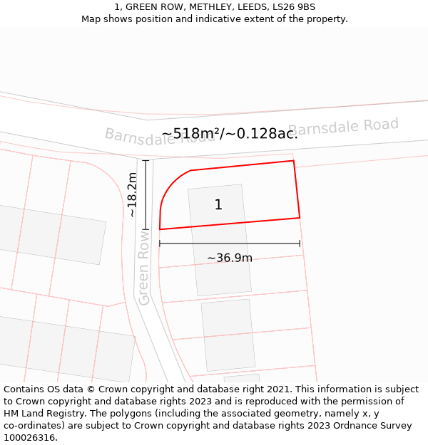 1, GREEN ROW, METHLEY, LEEDS, LS26 9BS: Plot and title map