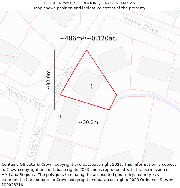 1, GREEN WAY, SUDBROOKE, LINCOLN, LN2 2YA: Plot and title map