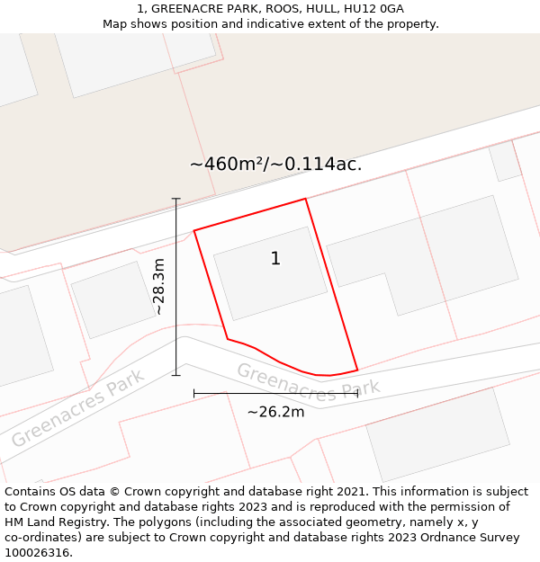 1, GREENACRE PARK, ROOS, HULL, HU12 0GA: Plot and title map