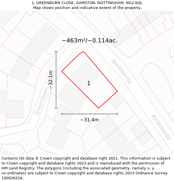 1, GREENBURN CLOSE, GAMSTON, NOTTINGHAM, NG2 6QL: Plot and title map