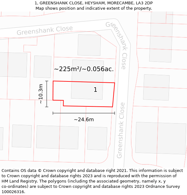 1, GREENSHANK CLOSE, HEYSHAM, MORECAMBE, LA3 2DP: Plot and title map