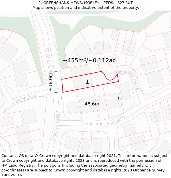 1, GREENSHANK MEWS, MORLEY, LEEDS, LS27 8UT: Plot and title map