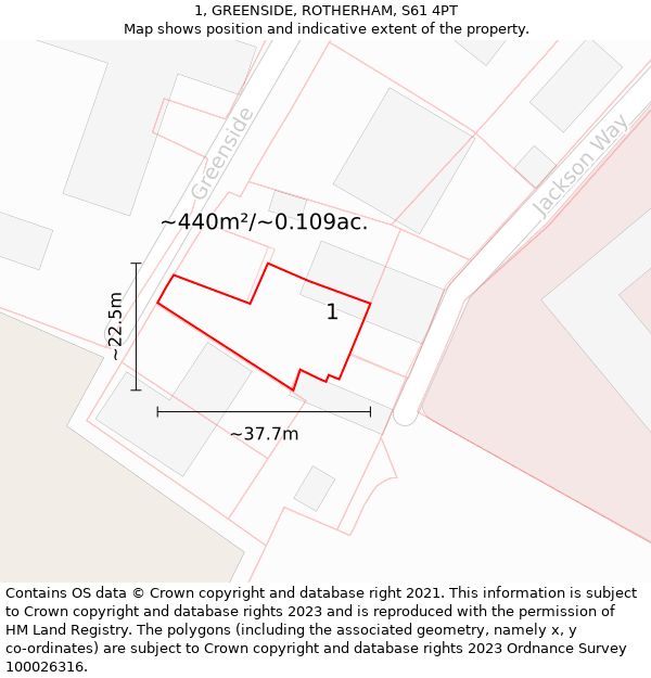 1, GREENSIDE, ROTHERHAM, S61 4PT: Plot and title map