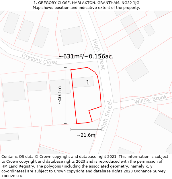 1, GREGORY CLOSE, HARLAXTON, GRANTHAM, NG32 1JG: Plot and title map