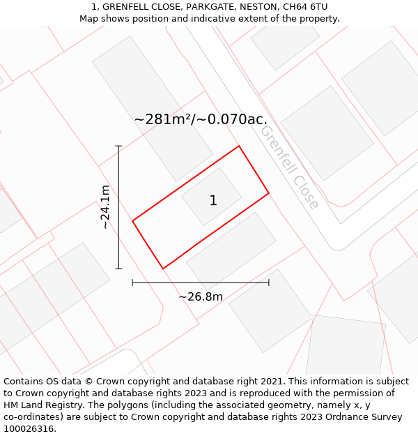 1, GRENFELL CLOSE, PARKGATE, NESTON, CH64 6TU: Plot and title map