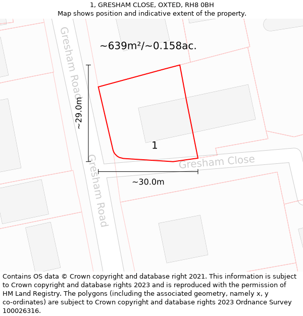 1, GRESHAM CLOSE, OXTED, RH8 0BH: Plot and title map