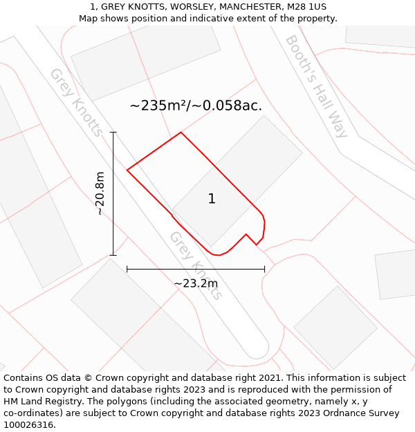 1, GREY KNOTTS, WORSLEY, MANCHESTER, M28 1US: Plot and title map