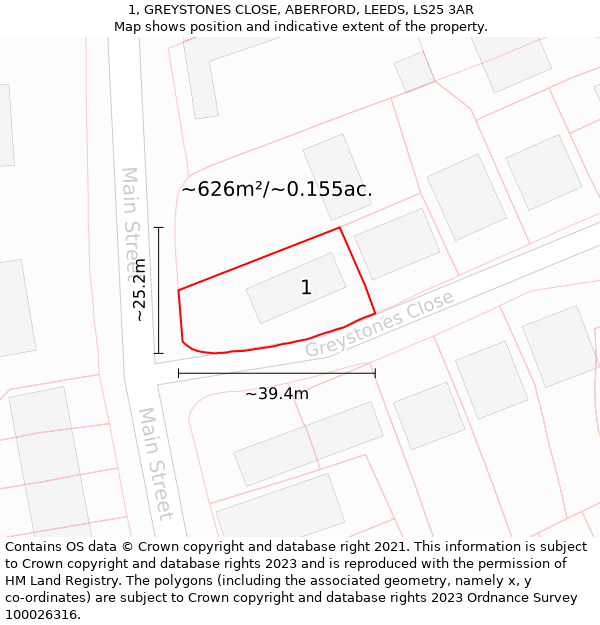 1, GREYSTONES CLOSE, ABERFORD, LEEDS, LS25 3AR: Plot and title map