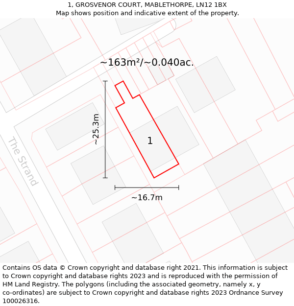 1, GROSVENOR COURT, MABLETHORPE, LN12 1BX: Plot and title map