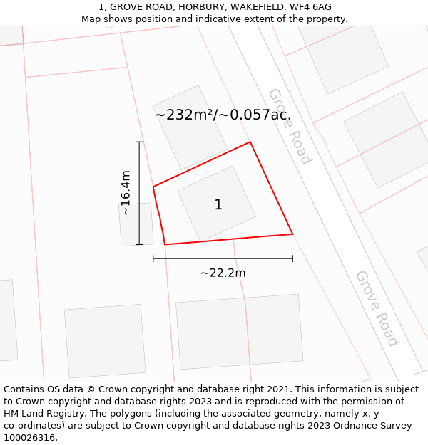 1, GROVE ROAD, HORBURY, WAKEFIELD, WF4 6AG: Plot and title map