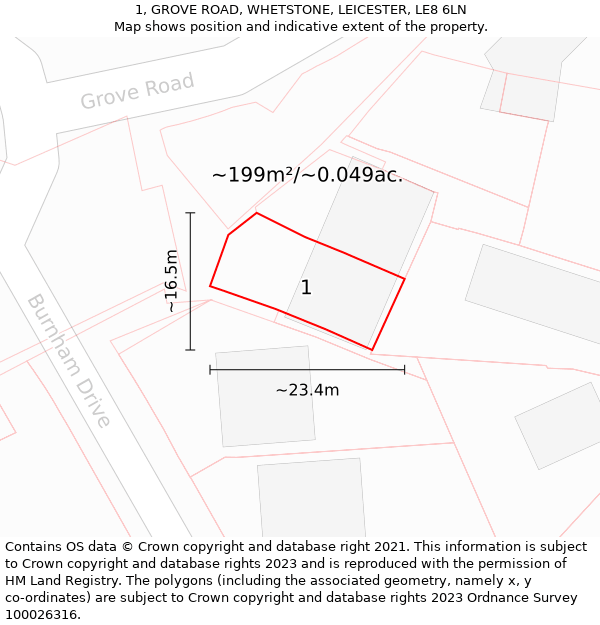 1, GROVE ROAD, WHETSTONE, LEICESTER, LE8 6LN: Plot and title map