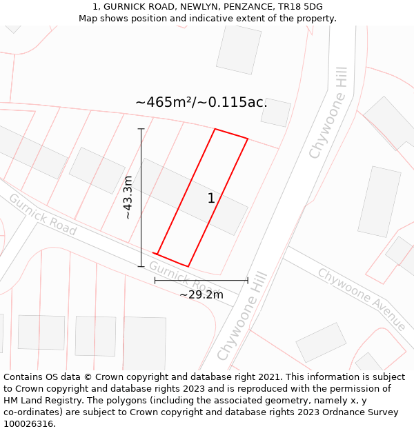 1, GURNICK ROAD, NEWLYN, PENZANCE, TR18 5DG: Plot and title map