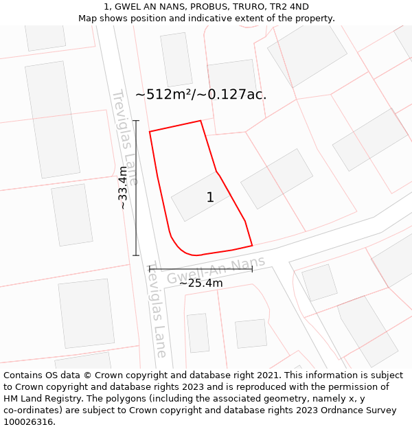 1, GWEL AN NANS, PROBUS, TRURO, TR2 4ND: Plot and title map