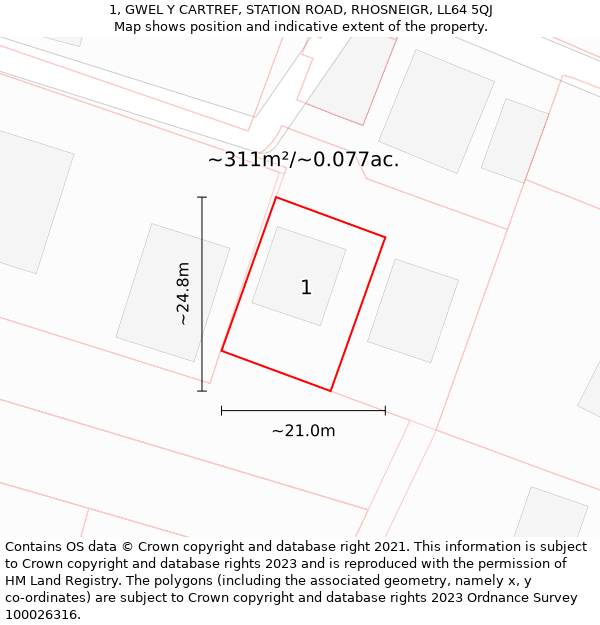 1, GWEL Y CARTREF, STATION ROAD, RHOSNEIGR, LL64 5QJ: Plot and title map