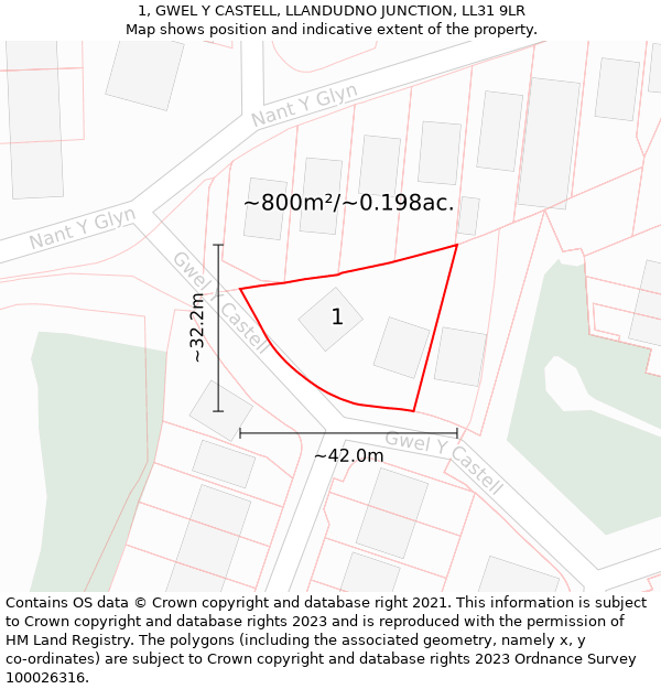 1, GWEL Y CASTELL, LLANDUDNO JUNCTION, LL31 9LR: Plot and title map