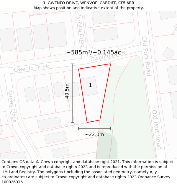 1, GWENFO DRIVE, WENVOE, CARDIFF, CF5 6BR: Plot and title map