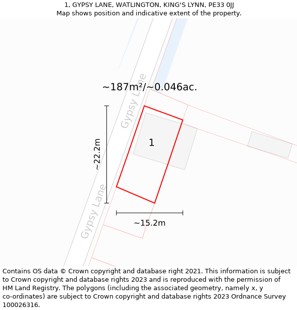 1, GYPSY LANE, WATLINGTON, KING'S LYNN, PE33 0JJ: Plot and title map