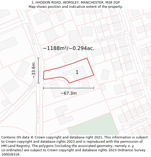 1, HADDON ROAD, WORSLEY, MANCHESTER, M28 2GP: Plot and title map