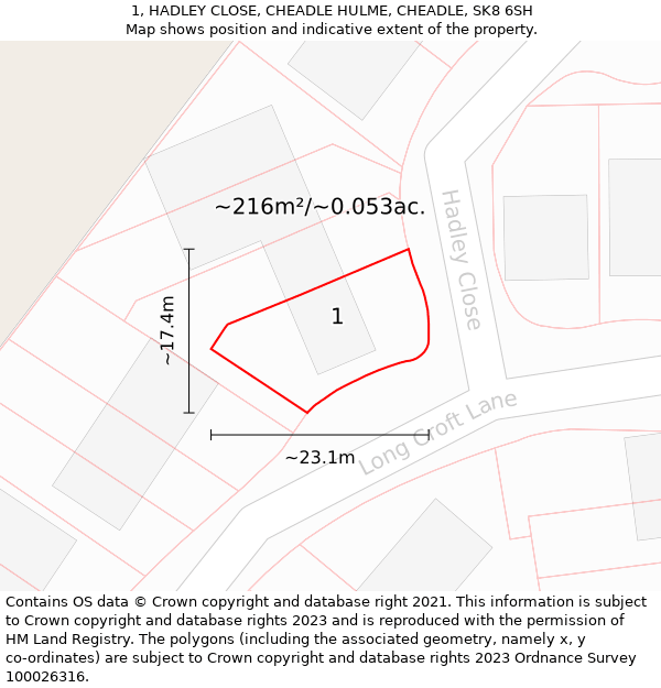 1, HADLEY CLOSE, CHEADLE HULME, CHEADLE, SK8 6SH: Plot and title map