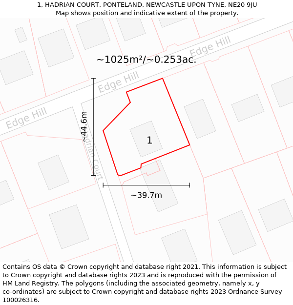 1, HADRIAN COURT, PONTELAND, NEWCASTLE UPON TYNE, NE20 9JU: Plot and title map