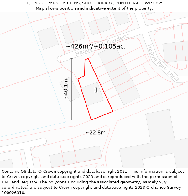 1, HAGUE PARK GARDENS, SOUTH KIRKBY, PONTEFRACT, WF9 3SY: Plot and title map