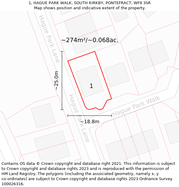 1, HAGUE PARK WALK, SOUTH KIRKBY, PONTEFRACT, WF9 3SR: Plot and title map