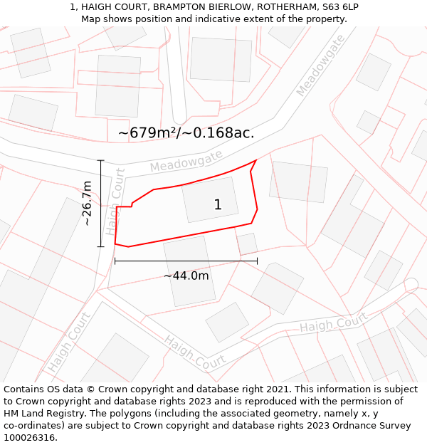 1, HAIGH COURT, BRAMPTON BIERLOW, ROTHERHAM, S63 6LP: Plot and title map