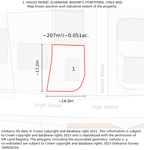 1, HAILES WOOD, ELSENHAM, BISHOP'S STORTFORD, CM22 6DQ: Plot and title map