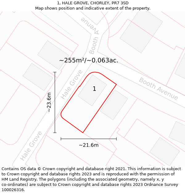 1, HALE GROVE, CHORLEY, PR7 3SD: Plot and title map