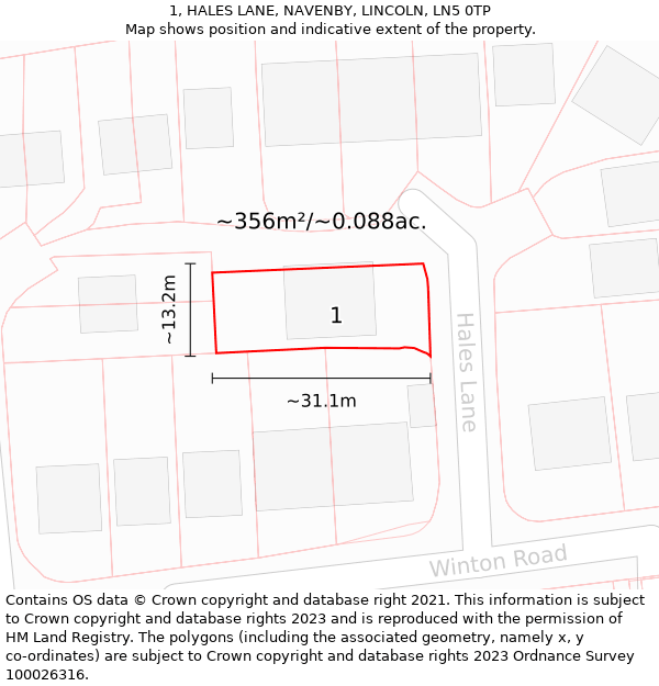 1, HALES LANE, NAVENBY, LINCOLN, LN5 0TP: Plot and title map