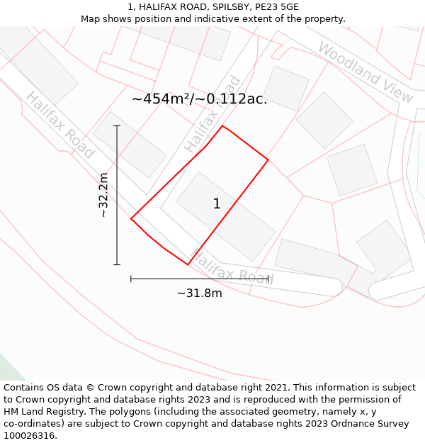 1, HALIFAX ROAD, SPILSBY, PE23 5GE: Plot and title map