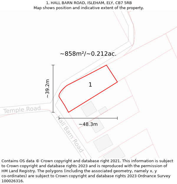 1, HALL BARN ROAD, ISLEHAM, ELY, CB7 5RB: Plot and title map