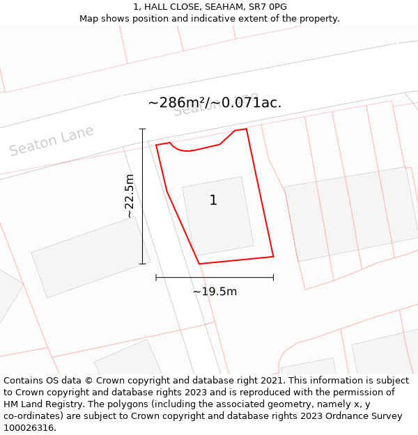 1, HALL CLOSE, SEAHAM, SR7 0PG: Plot and title map