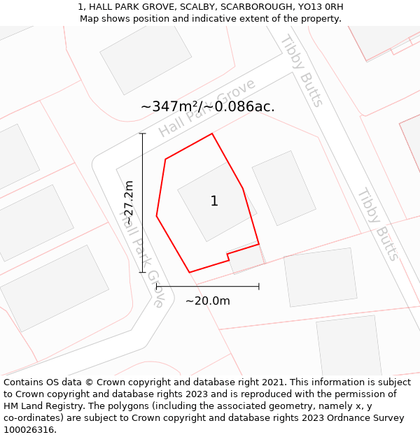 1, HALL PARK GROVE, SCALBY, SCARBOROUGH, YO13 0RH: Plot and title map