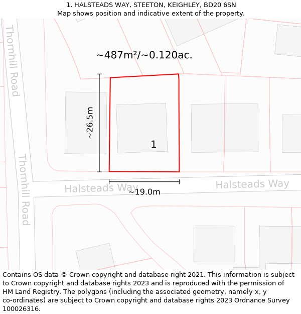 1, HALSTEADS WAY, STEETON, KEIGHLEY, BD20 6SN: Plot and title map