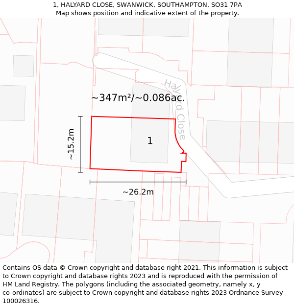 1, HALYARD CLOSE, SWANWICK, SOUTHAMPTON, SO31 7PA: Plot and title map