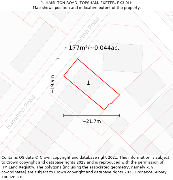 1, HAMILTON ROAD, TOPSHAM, EXETER, EX3 0LH: Plot and title map