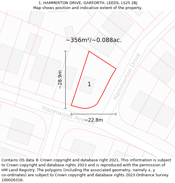 1, HAMMERTON DRIVE, GARFORTH, LEEDS, LS25 2BJ: Plot and title map