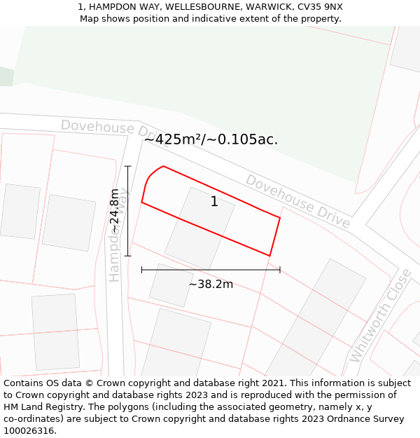 1, HAMPDON WAY, WELLESBOURNE, WARWICK, CV35 9NX: Plot and title map