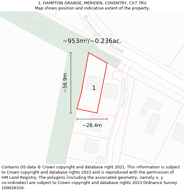 1, HAMPTON GRANGE, MERIDEN, COVENTRY, CV7 7RU: Plot and title map