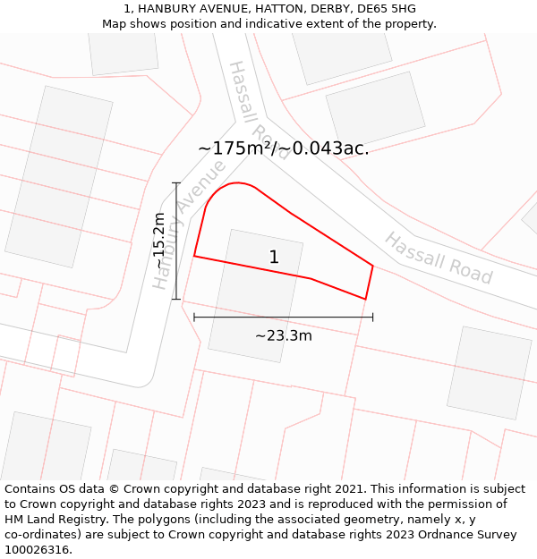 1, HANBURY AVENUE, HATTON, DERBY, DE65 5HG: Plot and title map